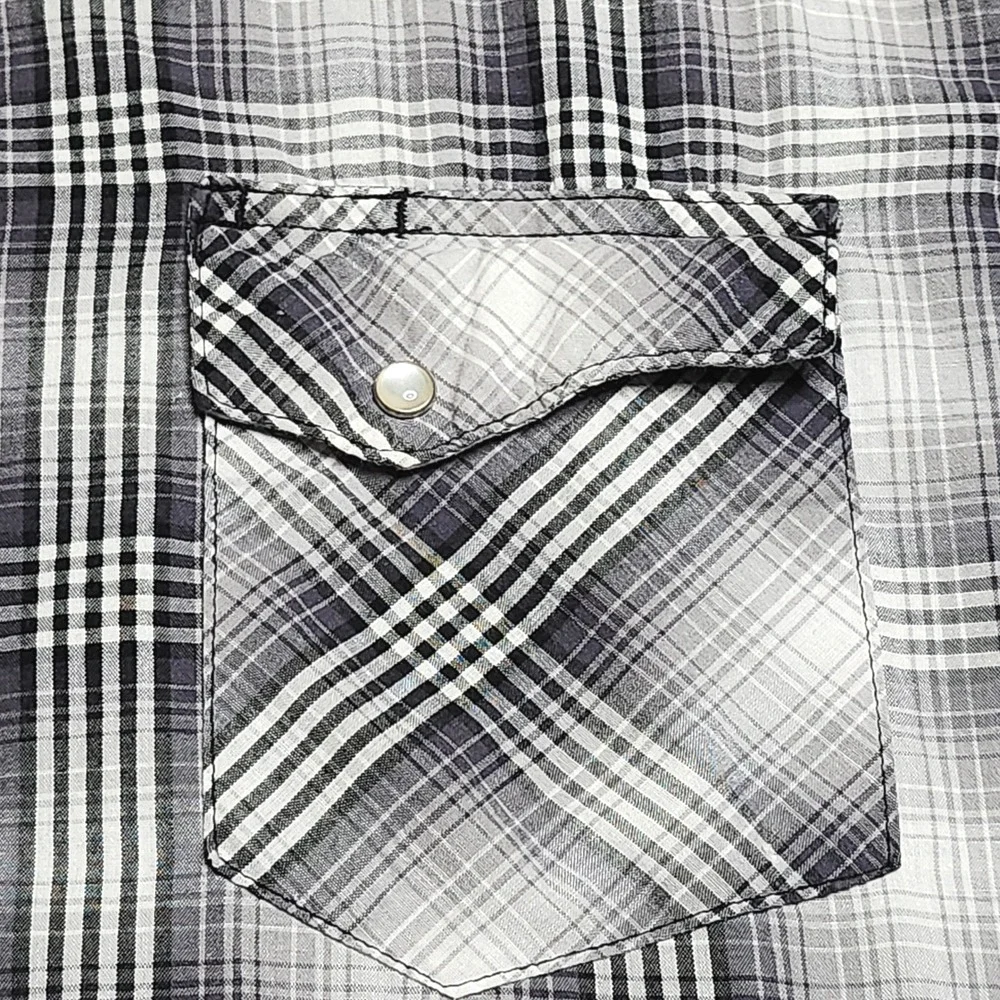 Wrangler Wrancher Shirts Mens Large‎ Western Cowboy Pearl Snap Ombre Plaid Check